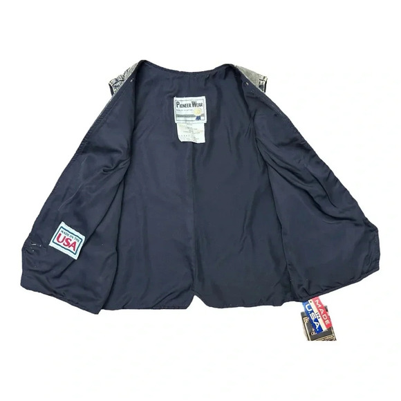 Rare Vintage Pioneer Wear 80s Acid Wash Leather Trim  Denim Jean Vest Unisex - Picture 9 of 14